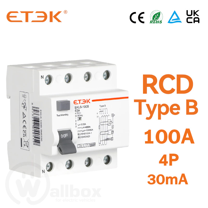 RCD TYPE B 100A 30mA 10KA 3-Phase "ETEK" สำหรับสถานีชาร์จรถยนต์ไฟฟ้า ...