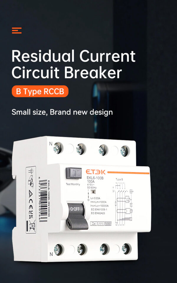 RCD TYPE B 100A 30mA 10KA 3-Phase "ETEK" สำหรับสถานีชาร์จรถยนต์ไฟฟ้า ...